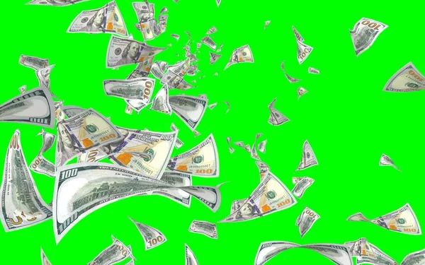 Flying Dollars Banknotes Isolated Chromakey Money Flying Air 100 Banknotes — Stock Photo, Image