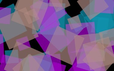 Koyu arka plan üzerinde çok renkli yarı saydam kareler. Pembe tonları. 3d illüstrasyon