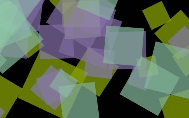 Koyu arkaplanda çok renkli yarı şeffaf kareler. 3B illüstrasyon