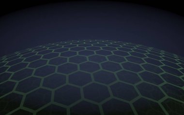 Çok katmanlı petek küresi, koyu arka planda mor, sosyal ağ, bilgisayar ağı, teknoloji, küresel ağ. 3d illüstrasyon