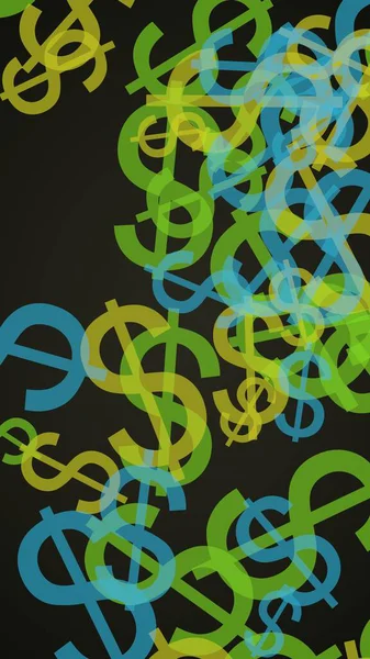 Multicolored Translucent Dollar Signs Dark Background Green Tones Illustration — Stock Photo, Image