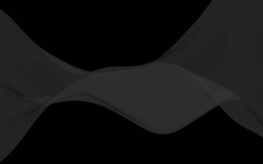 Siyah soyut arka plan. Kanat çırpan siyah eşarp. Rüzgâr siyah kumaşında sallanıyor. 3B illüstrasyon