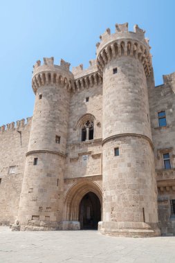 Rodos, Yunanistan. 05/30/2018. Palace Grand Master Rodos Şövalyeleri kuleleri. Rhodes, Old Town, Rodos Adası, Europe.
