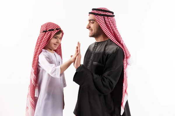 Arab happy father gives five little sons — Stock Photo, Image