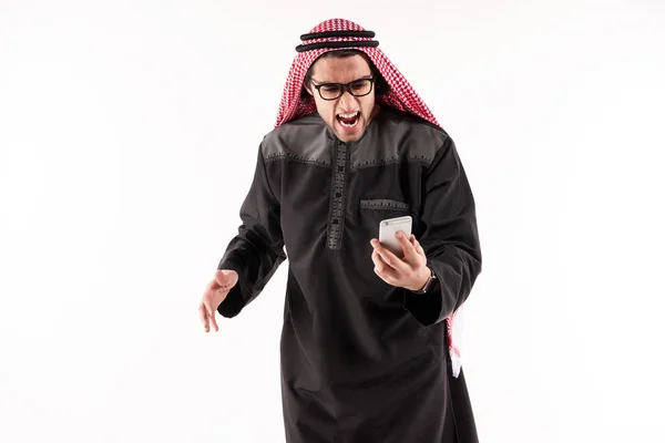 Angry Arab businessman in keffiyeh screams — Stock Photo, Image