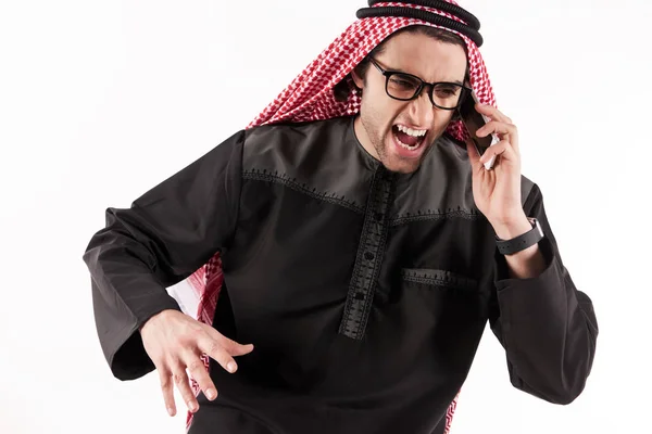 Angry Arab businessman in keffiyeh screams — Stock Photo, Image