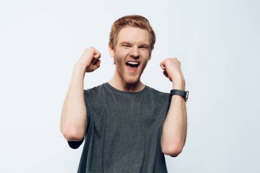 Portre mutlu neşeli adam başarı kutluyor