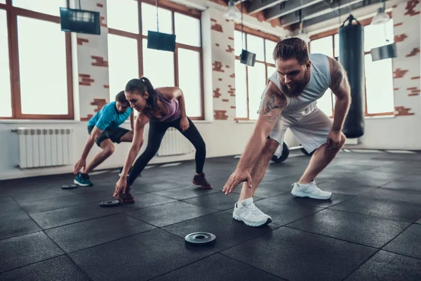 Peso Barbell Movendo Rapidamente Dia Treinamento Clube Fitness Estilo Vida — Fotografia de Stock