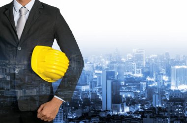 Mühendis endüstriyel arka plan bulanık ile çift pozlama.