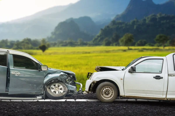 Car Crash Accident Street Damaged Automobiles Collision Road — Stock Photo, Image