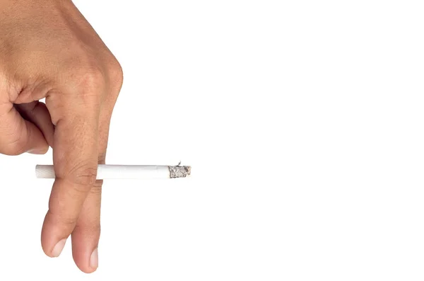 Manlig Hand Hållande Cigarett Isolerad Vit Bakgrund — Stockfoto