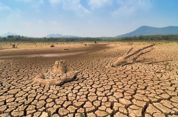 Global Warming Drought Summer Ground Dry Reservoir Mae Moh Lampang — Stock Photo, Image