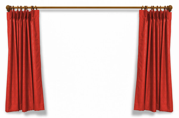 Red curtains isolated on white background with clipping path.