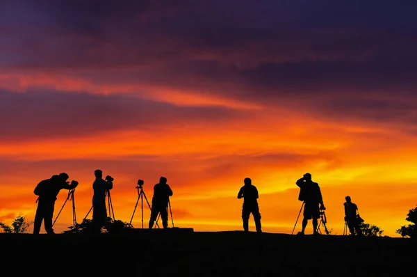 Silhouettes Many Photographers Beautiful Sky Sunrise — Stock Photo, Image