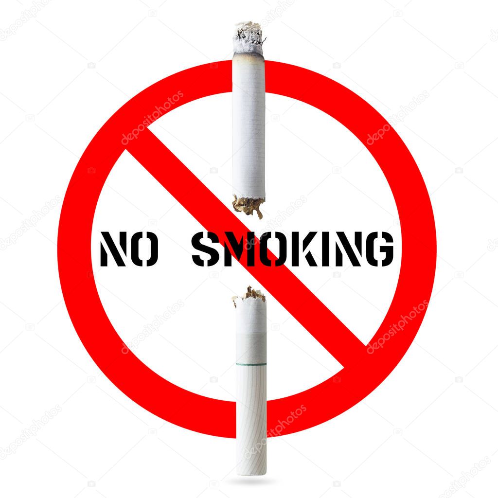 Cracked cigarette isolated on white background with clipping path, Concept No smoking.