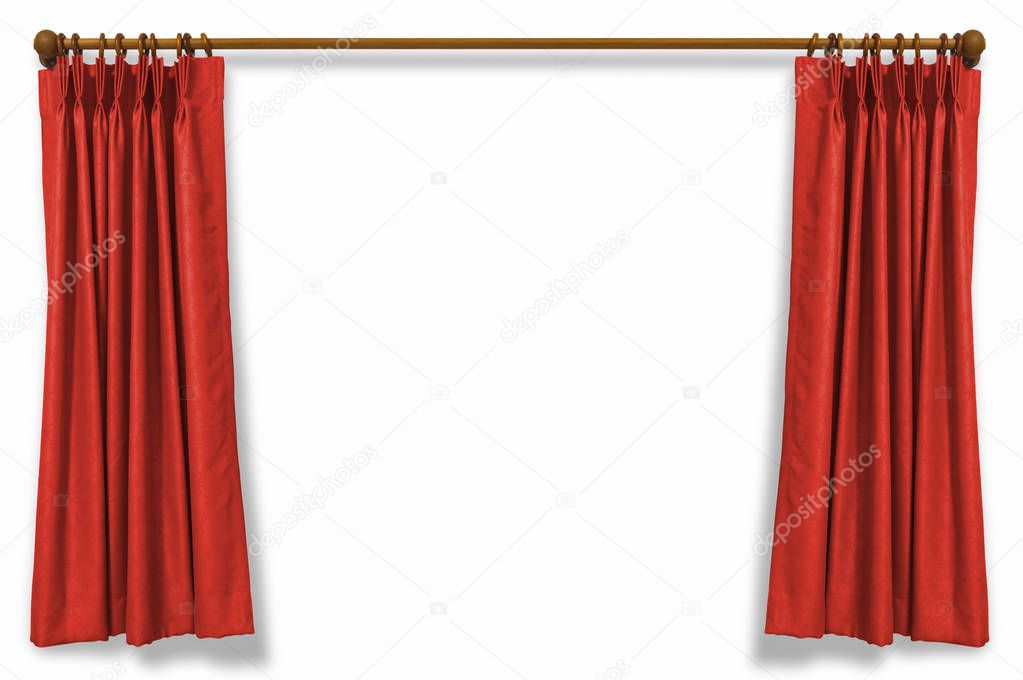 Red curtains isolated on white background with clipping path.