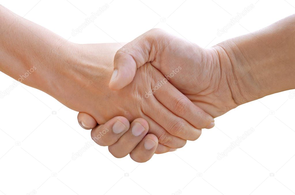 shake hand between man and woman isolated on white background