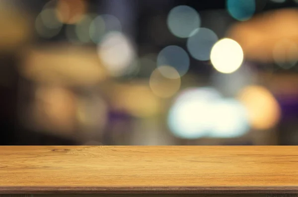 Tavolo Legno Vuoto Sfocato Sfondo Interno Della Caffetteria Con Immagine — Foto Stock