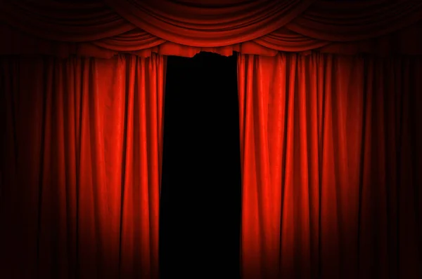 Rote Samtvorhänge Öffnen Sich Licht Und Scheinwerfer Auf Der Bühne — Stockfoto