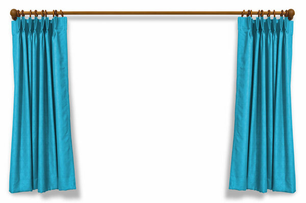 Blue curtains isolated on white background with clipping path.