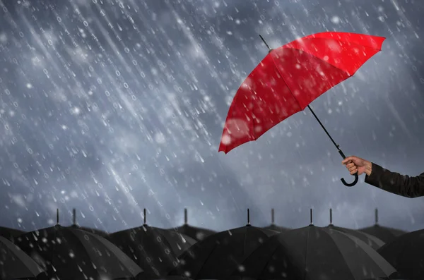 Data Protection Which Protects Red Umbrella Storm — Stock Photo, Image