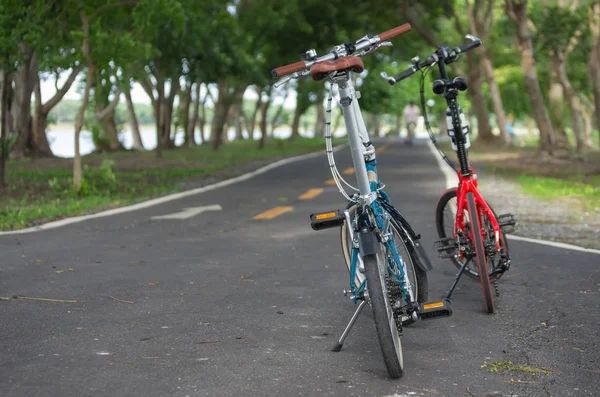 Two Bikes Standing Road Park — Stock Photo, Image
