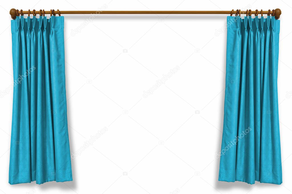 Blue curtains isolated on white background with clipping path.
