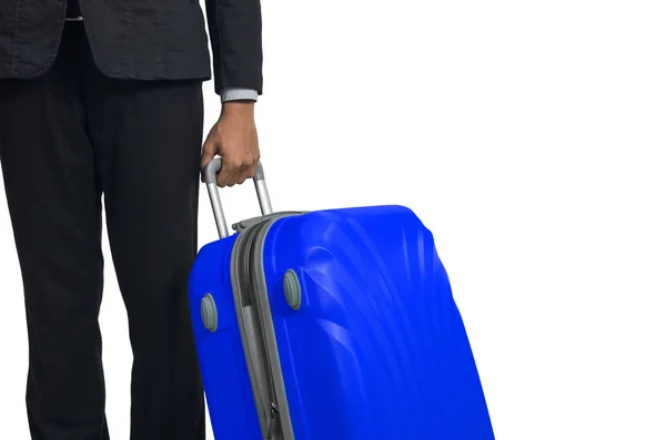 Businessman Suitcase Blue Isolated White Background Clipping Path — Stock Photo, Image