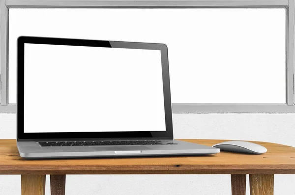 Konceptuella Arbetsyta Laptop Med Blank Skärm Bord — Stockfoto