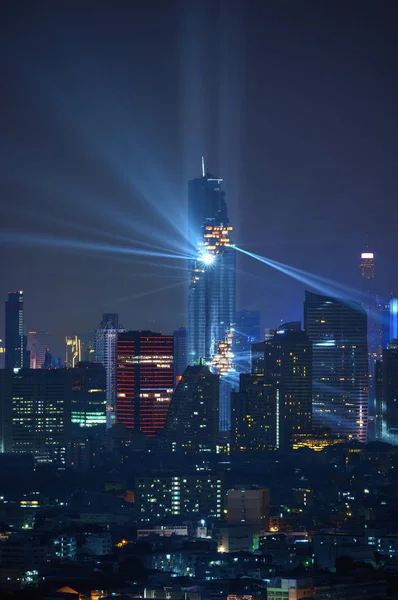 Bangkok Vue Nuit Avec Gratte Ciel Dans Quartier Des Affaires — Photo