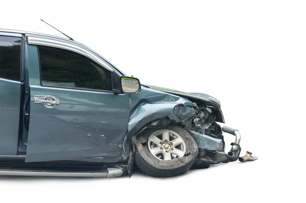 Car Crash Accident White Clipping Path Damaged Automobiles Collision Road — Stock Photo, Image