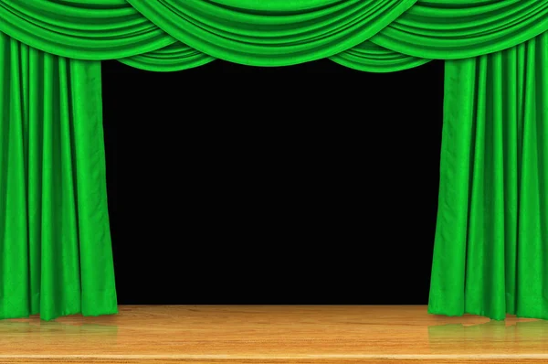 Grüne Vorhänge Und Hölzerner Bühnenboden — Stockfoto