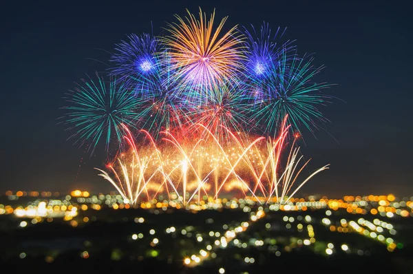 Gyönyörű Tűzijáték Ünnep Maszatos Bokeh Fény — Stock Fotó