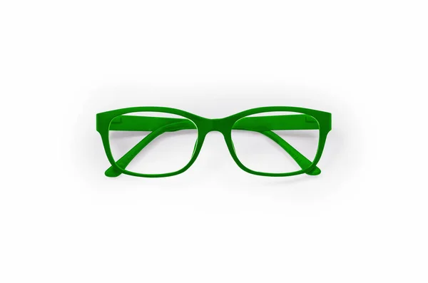 Green Eyeglasses Frame Isolated White Clipping Path — Stock Photo, Image