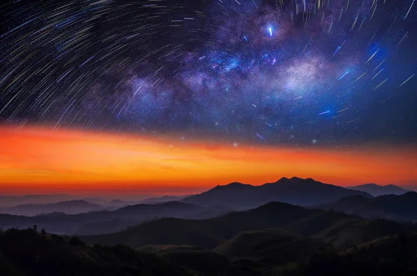 Milky Way Berglandschap Nern Chang Suek Berg Pilok Kanchanaburi — Stockfoto