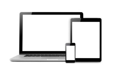 Beyaz arka plan üzerinde dizüstü smartphone ve tablet mockup.