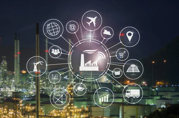 Concepto Industria Fábrica Inteligente Con Automatización Flujo Iconos Intercambio Datos —  Fotos de Stock