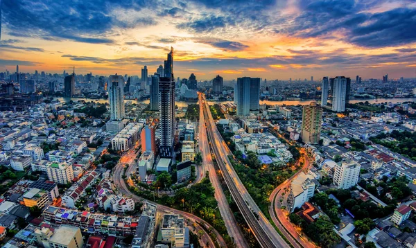 Міський Пейзаж Бангкока Центру Міста Схід Сонця Годин Тризуб Бангкок — стокове фото