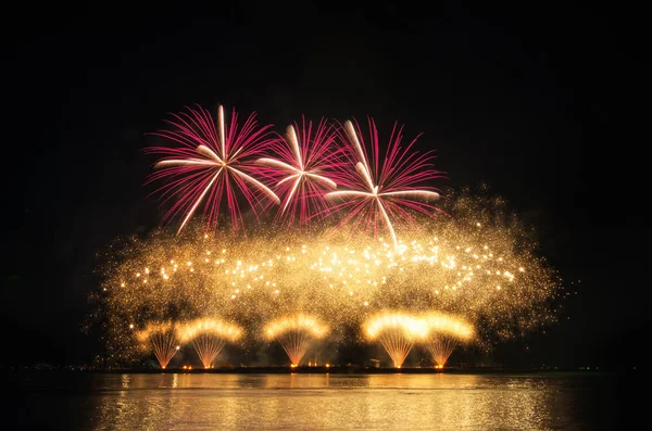 Fuegos Artificiales Colores Fondo Del Cielo Negro — Foto de Stock