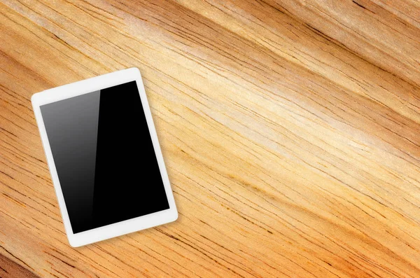 Digitale Tablet Met Geïsoleerde Scherm Met Uitknippad Houten Achtergrond — Stockfoto