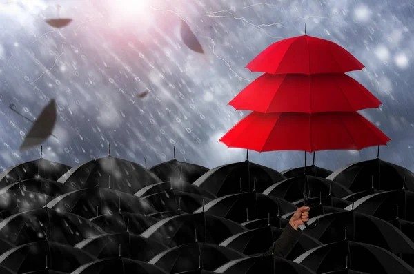 Insurance Agent Holding Red Umbrella Three Layers Protect Life Health — Stock Photo, Image