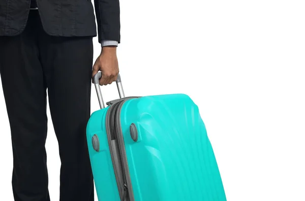 Businessman Suitcase Yellow Isolated White Background Clipping Path — Stock Photo, Image