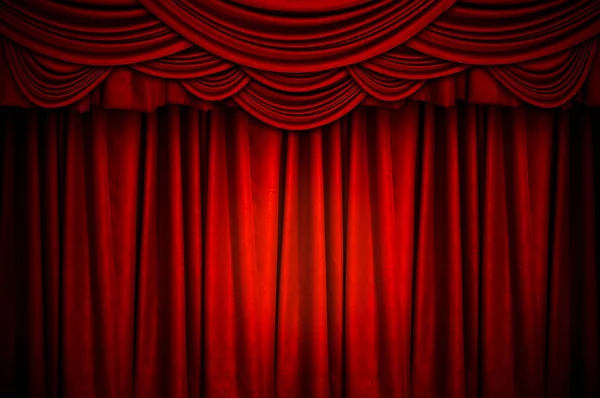 Red Closed Curtain Light Spots Stage Background — Stock Photo, Image