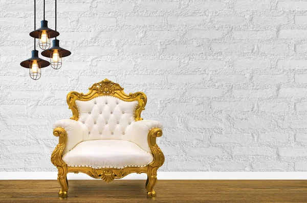 Interior design with Luxurious vintage style sofa on white wall.