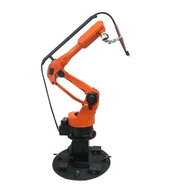 Kırpma yolu ile beyaz arka plan üzerinde izole endüstriyel robot kol.