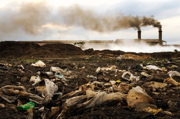 Industrial Waste Air Pollution Black Smoke Chimneys — Stock Photo, Image