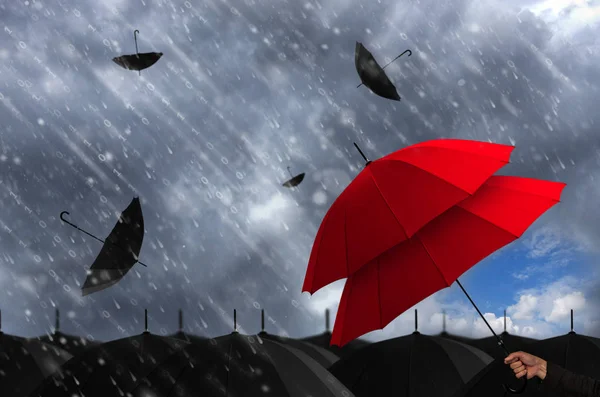 Insurance Agent Holding Red Umbrella Two Layers Protect Life Health — Stock Photo, Image