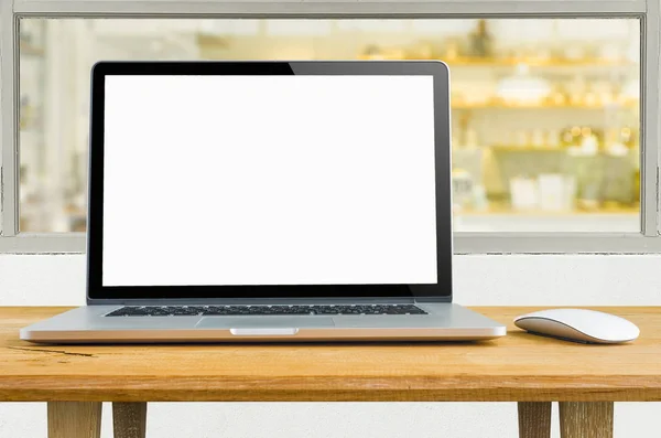 Konceptuella Arbetsyta Laptop Med Blank Skärm Bord — Stockfoto