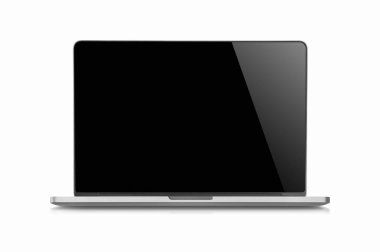 İzole kırpma yolu ile beyaz, arka boş yer üstünde belgili tanımlık perde üzerinde parlak parlak dizüstü bilgisayar.