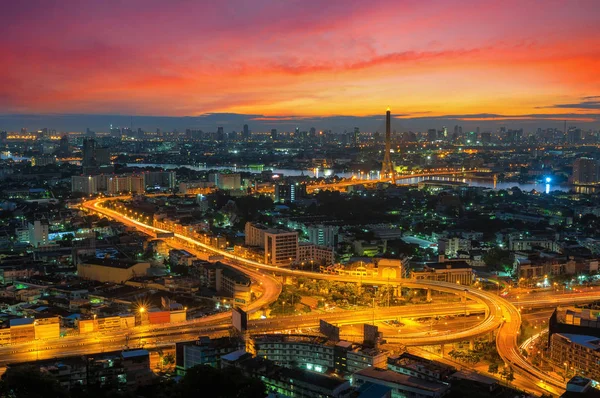 Aerial View Traffic Arun Amarin Intersection Rama Viii Bridge Sunrise — Stock Photo, Image